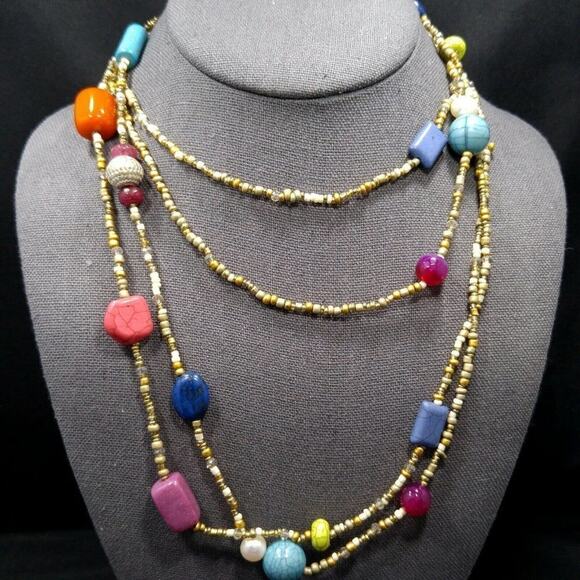 Chico's Gemstone & Faux Gemstone Long Seed Bead Necklace, 41 Inches, 2 Strands - Picture 3 of 12